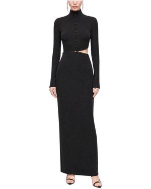 Nocturne Stand Collar Long-sleeve Button Detail Maxi Dress - Black