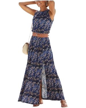 Lascana Sleeveless Leopard Cheetah Print Maxi Dress - Blue