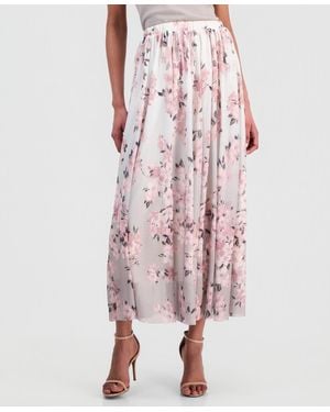 Anne Klein Mesh Pull On Floral Maxi Skirt - Pink