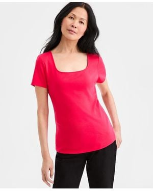 Style & Co. Cotton Square-neck Short-sleeve T-shirt - Red