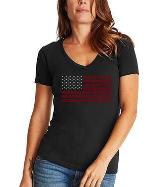 LA Pop Art V-neck Word Art Usa Flag T-shirt - Black