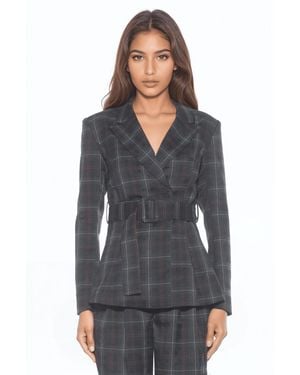 Alexia Admor Janna Plaid Long Sleeve Longline Blazer - Gray