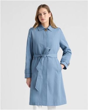 Ellen Tracy Double Breasted Trench Coat - Blue