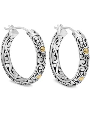 DEVATA Sterling Silver And 18k Gold Small Filigree Hoop Earrings - Metallic