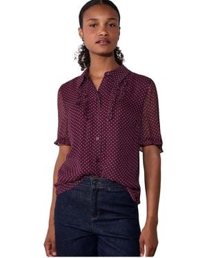Whistles Polka Dot Sheer Sleeve Shirt - Purple