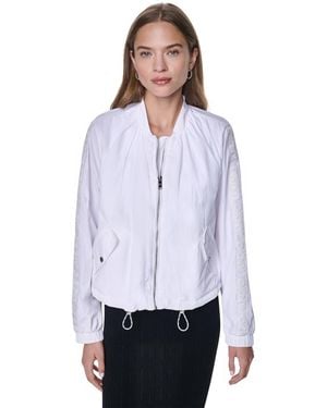 DKNY Logo Trim Rumpled Bomber Tech Jacket - White