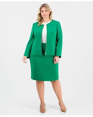 Le Suit Plus Size Zip-front Jacket & Slim-fit Skirt - Green
