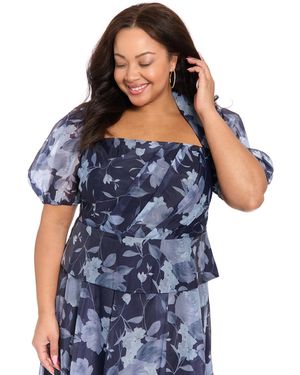 Muse Plus Size Square Neck Short-sleeve Top - Blue