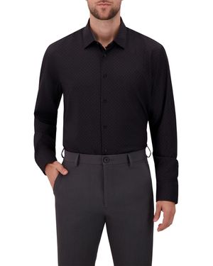 Report Collection 4-way Geometric-print Spread-collar Woven Dress Shirt - Black