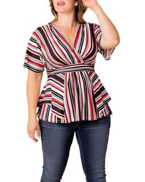 Kiyonna Plus Size Boulevard Short Sleeve Stripe Top - Black