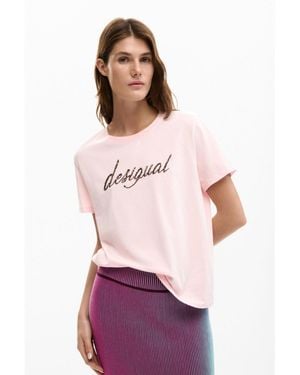 Desigual Embroidered Logo T-shirt - Purple