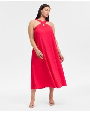 INC International Concepts Inc Plus Size Linen-blend Printed Halter Maxi Dress - White