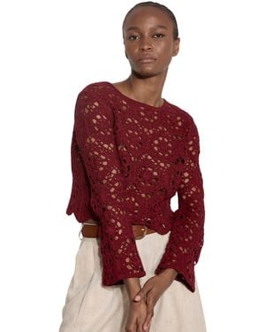 Apricot Tape Yarn Crochet Top - Red
