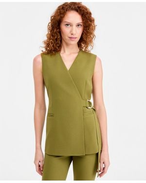 Anne Klein Sleeveless D-ring Wrap Blazer - Green