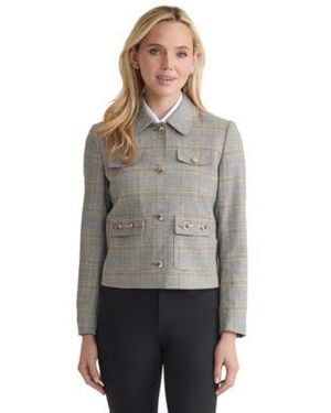 Jones New York Plaid Button Down Moto Jacket Pxs Xl - Gray