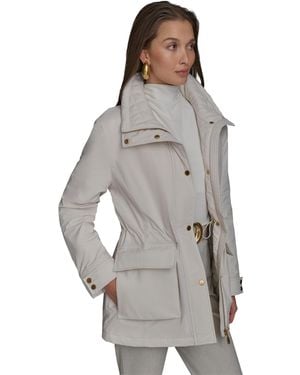 Donna Karan Stand-collar Cinched-waist Coat - Gray