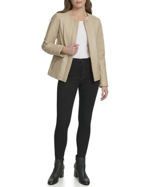 Cole Haan Collarless Leather Jacket - Natural