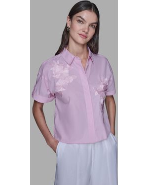 Karl Lagerfeld Striped Floral Detail Top - Purple