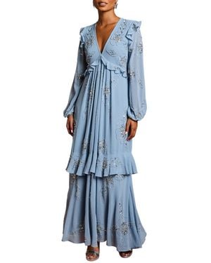 Coast Embellished Flower Georgette Midi Dress - Blue