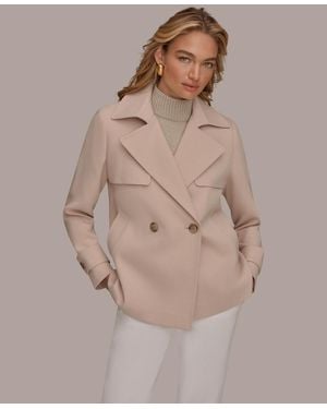 Donna Karan Short Crepe Notch Collar Trench Coat - Brown