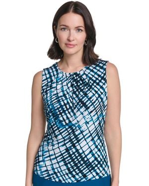 Calvin Klein Pleated Crewneck Sleeveless Top - Blue
