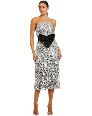 Mac Duggal Strapless Paillete Column Midi Dress With Bow - Multicolor