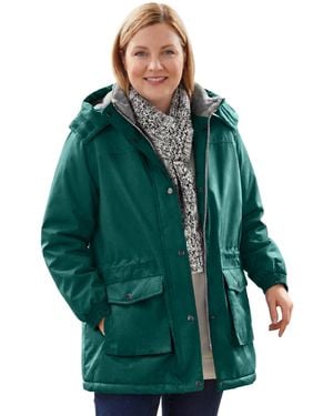 Woman Within Within Microfiber Parka - Green
