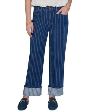 Ruby Rd. Petite Pinstripe Wide Cuff Jeans - Blue