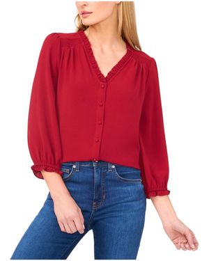 Cece Ruffled Button-front 3/4-sleeve Blouse - Red