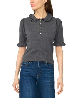 Cece Ruffle Collar 3/4-sleeve Polo Sweater - Gray