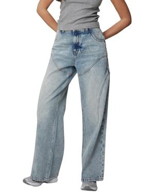 Good For Nothing Suture Wide-leg Mid-rise Seam-line Detail Jeans - Blue