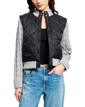 Central Park West Ember Cable-knit Mock Neck Quilted Sweater - Black