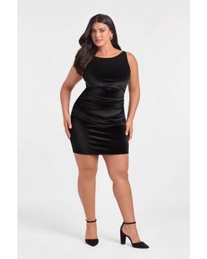 S3 Apparel S3 Sculpting Shapewear Shirred Boat Neck Velvet Mini Dress - Black