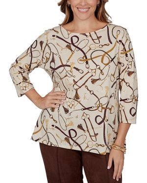 Ruby Rd. Plus Size Equestrian Boat Neck 3/4-sleeve Top - Brown