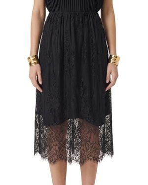 Modenaire Layered Lace Sheer-hem Midi Skirt - Black