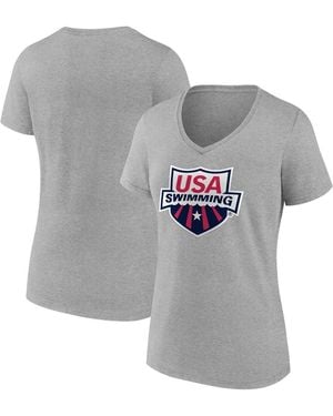 Fanatics Usa Swimming Primary Logo V-neck T-shirt - Gray