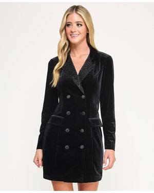 City Studios Velvet Short Collar Tuxedo Blazer Dress - Black