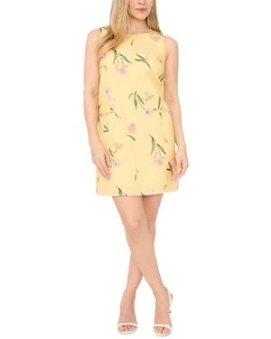 Msk Petite Printed Round Neck Dress - Yellow