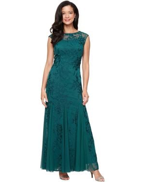 Alex Evenings Petite Off-the-shoulder Long Dress in Blue