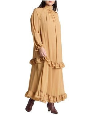 Eloquii Plus Size Ruffle Oversized Trapeze Maxi Dress - Metallic