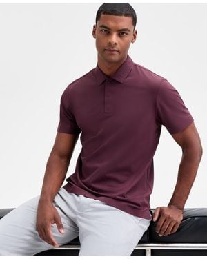 Alfani Laser Cut Short Sleeve Performance Polo Shirt - Purple