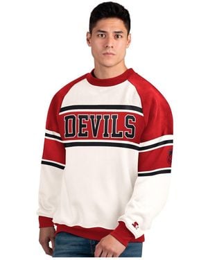 Starter White New Jersey Devils Defense Fleece Crewneck Sweatshirt - Red