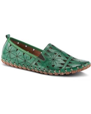 Spring Step Fusaro Laser-cut Leather Loafers - Green