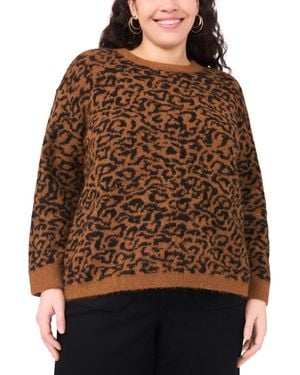 Vince Camuto Plus Size Cozy Crewneck Animal-print Long-sleeve Sweater - Brown