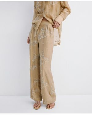 Mango Embroidered Lyocell Pants - Natural