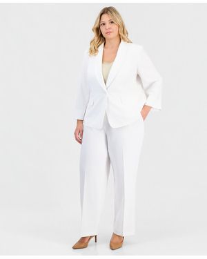 Le Suit Plus Size One-button 3/4-sleeve 2 Piece Pantsuit - White