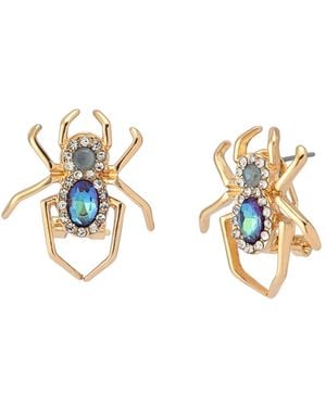Betsey Johnson Faux Stone Spider Stud Earrings - Metallic