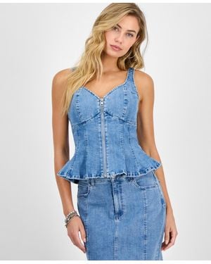 Guess Anika Denim Peplum Top - Blue