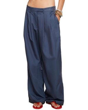 Lioness Hills Pleated Pinstripe-print Wide-leg Pants - Blue