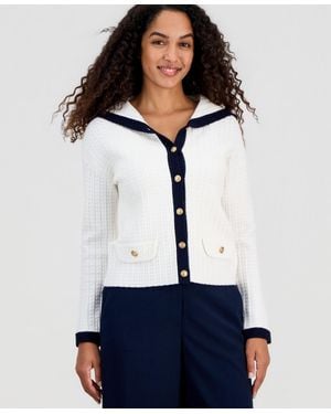Tahari Sailor-collar Tipped Cardigan - White